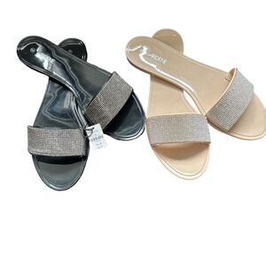 2 pair Ardene Women's Slide Sandals with “rhinestone” accents- size 9